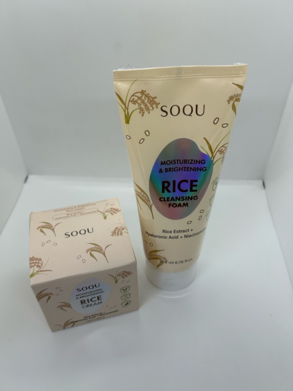 Korean Rice Skincare Set Cleanser + Cream Hydrating Brightening K-Beauty SOQU